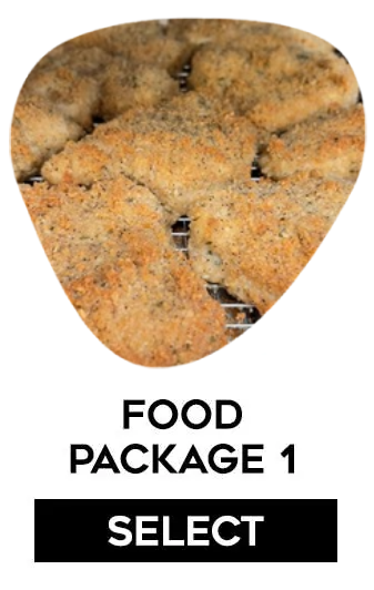 A picture of food on the grill with text that reads " food package 1 ".